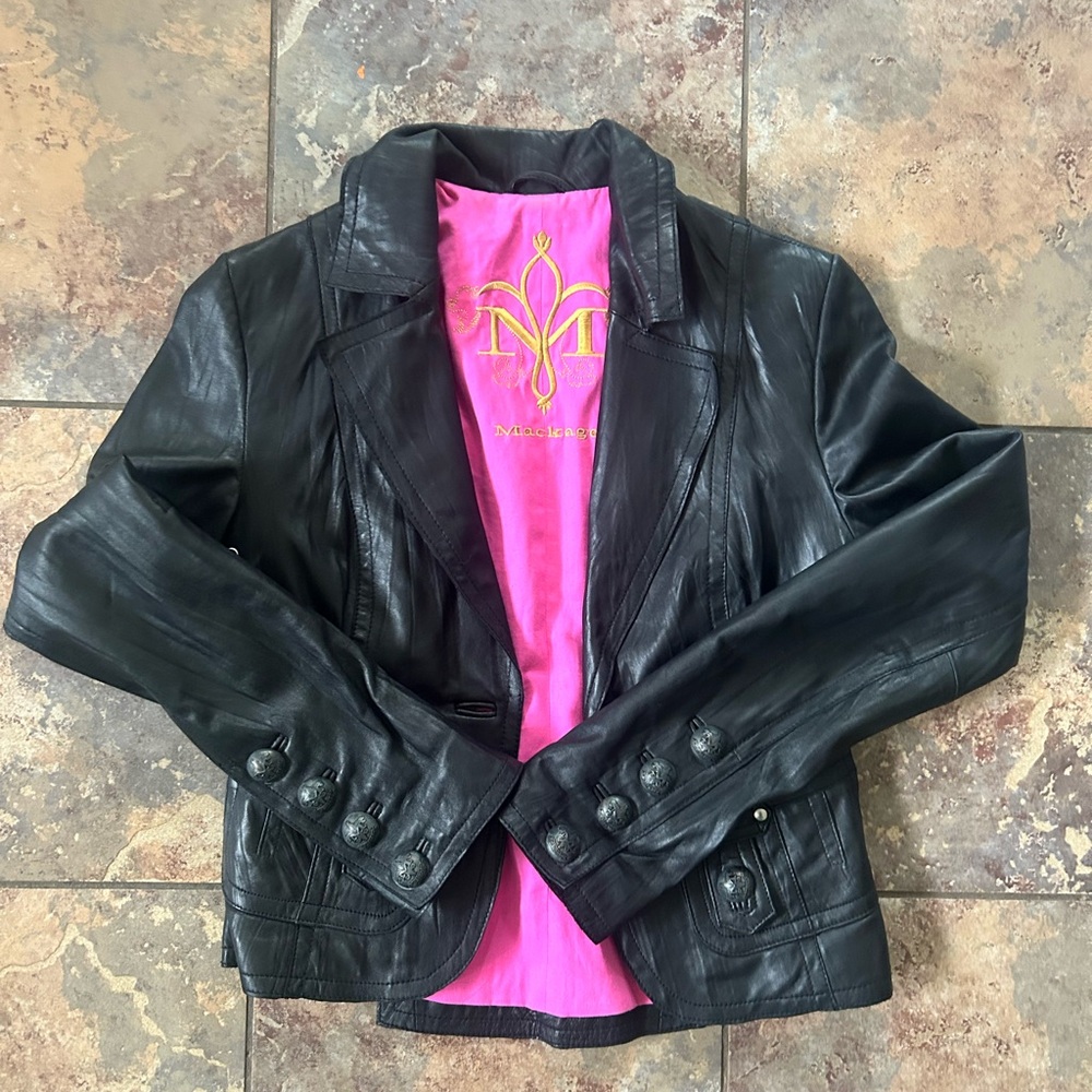 Mackage XS black leather biker style jacket women